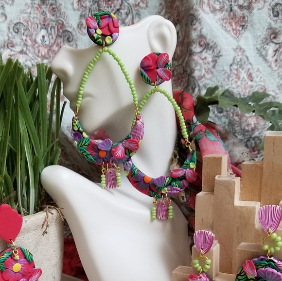 Polymer clay drop earrings - Picture 3 of 4